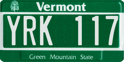 VT license plate YRK117