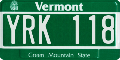 VT license plate YRK118