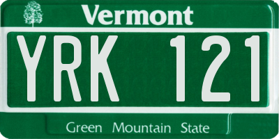 VT license plate YRK121