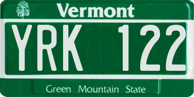 VT license plate YRK122