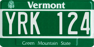 VT license plate YRK124