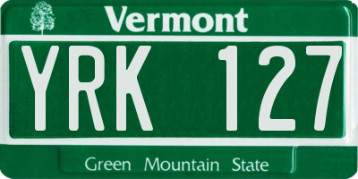 VT license plate YRK127