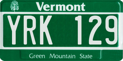 VT license plate YRK129