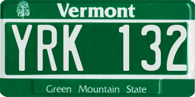 VT license plate YRK132