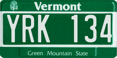 VT license plate YRK134