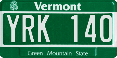VT license plate YRK140