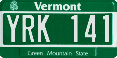 VT license plate YRK141