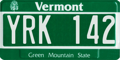 VT license plate YRK142