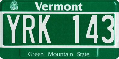 VT license plate YRK143