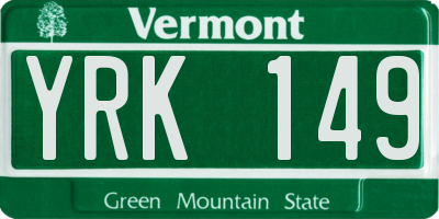 VT license plate YRK149