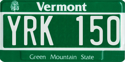 VT license plate YRK150
