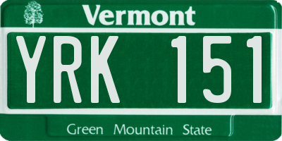 VT license plate YRK151