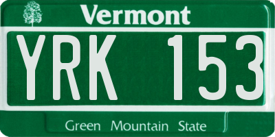 VT license plate YRK153