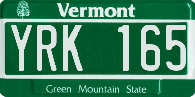 VT license plate YRK165