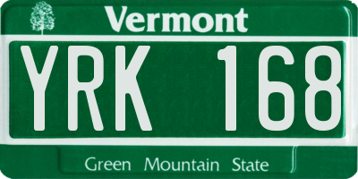 VT license plate YRK168