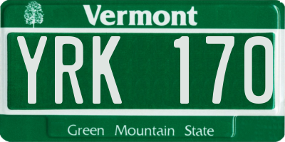 VT license plate YRK170