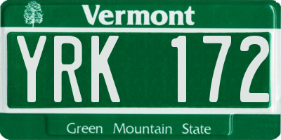 VT license plate YRK172