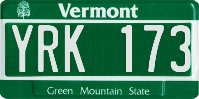 VT license plate YRK173
