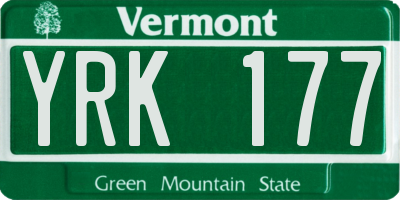 VT license plate YRK177