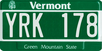 VT license plate YRK178