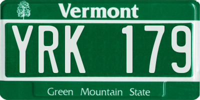 VT license plate YRK179