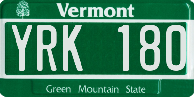 VT license plate YRK180