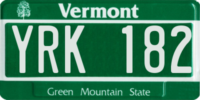 VT license plate YRK182