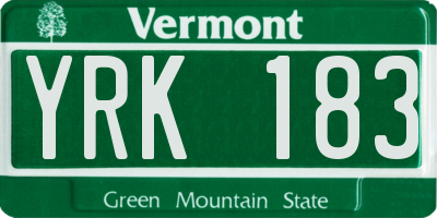 VT license plate YRK183