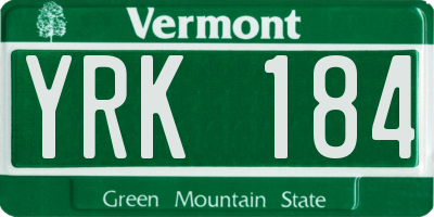 VT license plate YRK184