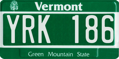 VT license plate YRK186