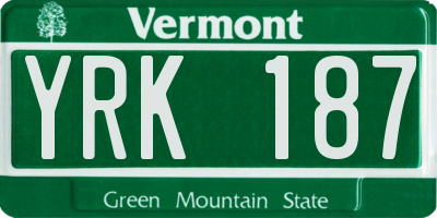VT license plate YRK187