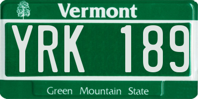 VT license plate YRK189