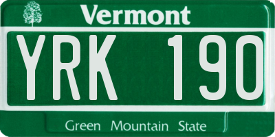 VT license plate YRK190