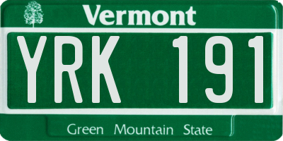 VT license plate YRK191