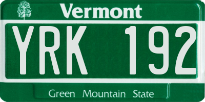 VT license plate YRK192
