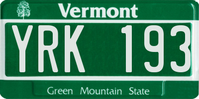 VT license plate YRK193