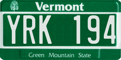 VT license plate YRK194