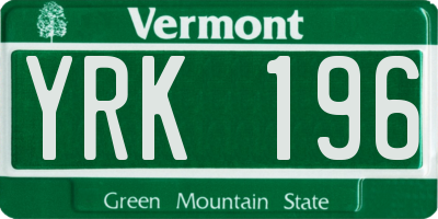VT license plate YRK196