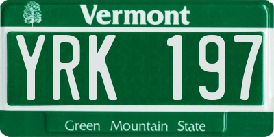 VT license plate YRK197