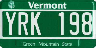 VT license plate YRK198