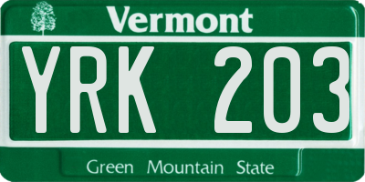 VT license plate YRK203