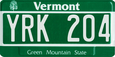 VT license plate YRK204