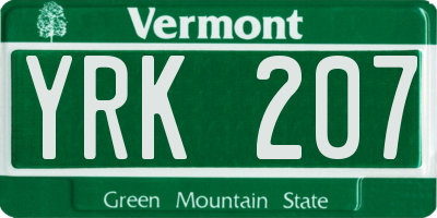 VT license plate YRK207