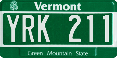 VT license plate YRK211
