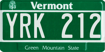 VT license plate YRK212