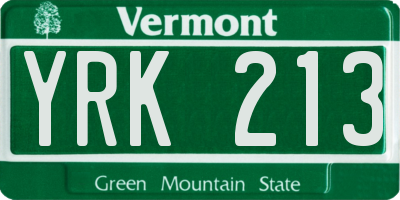 VT license plate YRK213