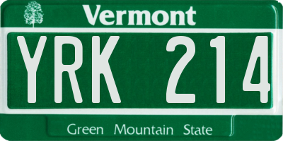 VT license plate YRK214