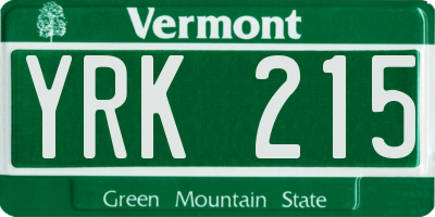 VT license plate YRK215
