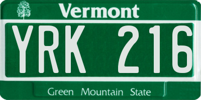 VT license plate YRK216