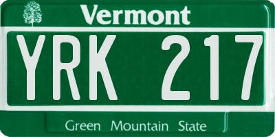 VT license plate YRK217